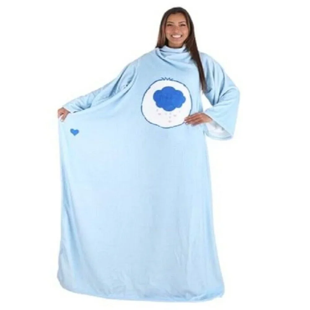 New Grumpy Bear Plush Fleece Throw Gift Blanket Sleeves Care Bears Adult Robe - Picture 2 of 3
